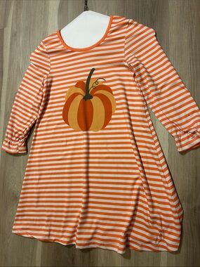 Penelope Plumm Orange & White Striped Pumpkin Tunic Dress size 8
